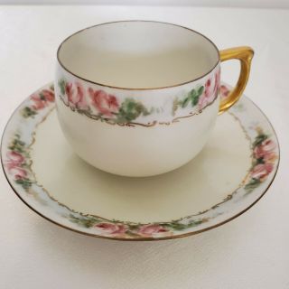 Vintage M Z Austria Pink Rose Gold Tea Cup Saucer