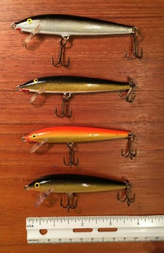 4 Vintage Rapala Floating Orange Gold Silver Crankbait Minnow Fishing Lure