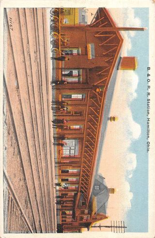 Hamilton Ohio B.  & O.  Railroad Station Antique Postcard Dd9816
