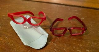 Vintage 2 Red Cat Eyeglasses,  One With Case For Jill Or Jan Size Doll