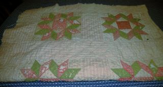 Vintage Red Green Pink Ohio Star Quilt - Stacker Cutter - Sweet Old Bones Here