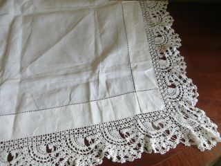 Vintage White Cotton Lace Edge Tablecloth Square 32 Inches 1940s