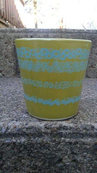 Vintage Rare HTF Corning Avocado Green Turquoise Flowers D Handle Mug Pyrex 2