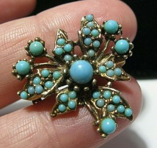 Vintage Jewellery Antique Art Deco Turquoise Glass Cabochon Brooch Shawl Pin