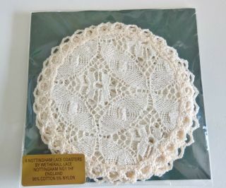 Vintage Nottingham Lace Coasters Doilies X 6 Cotton,  By Wetherall England,