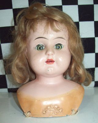 5 " Antique German Tin Head Minerva From Germany Blond Mohair Wig Replaced Eyes