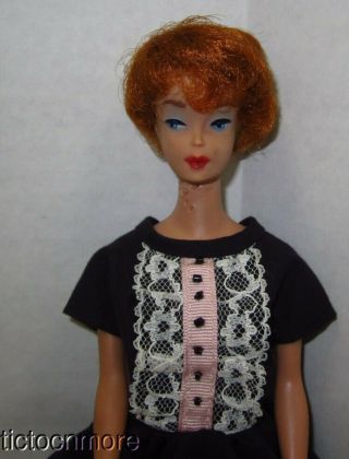 Vintage Early Barbie Bubblecut Doll Titian Redhead Thin Face Short Tight Hair