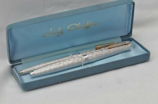 Lovely Rare Vintage Lady Sheaffer Fountain Pen Set Brushed Silver Plated - Boxed