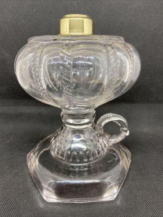 Antique Findlay Glass Footed Hand Finger Loop Oil Lamp Fish Scale Cable Pattern