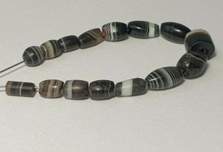 15 Ancient Rare Indo - Tibetan Suleimani Banded Agate Beads (black & White)