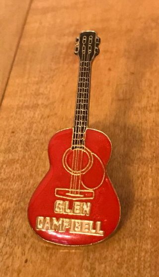 Rare Vintage Glen Campbell Guitar - Shaped Pin Hat/lapel Enamel Red White Country
