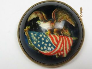 Antique Glass Dome Brass Horse Bridle Rosette U.  S.  Patriotic Flag Eagle Brooch