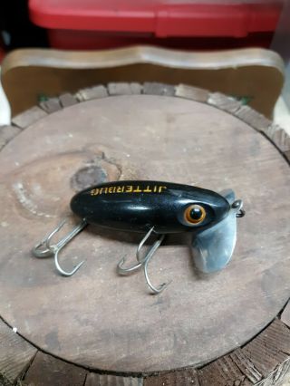 Vintage Fred Arbogast Black 5/8 Jitterbug Fishing Lure Unmarked Lip