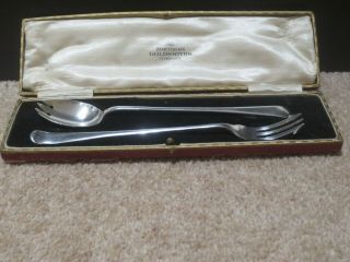 Vintage Silver Plated Pickle Fork And Spoon Boxed