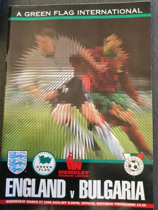 1995 - 96 England V Bulgaria Friendly Programme @ Wembley 27 March Rare.