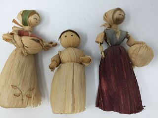 Corn Husk Dolls Handmade Set Of 3 With Accessories Vintage Traditional