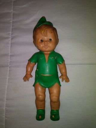 Vintage Sun Rubber Co Squeaker Toy Doll Peter Pan Walt Disney Rare Green Shoes