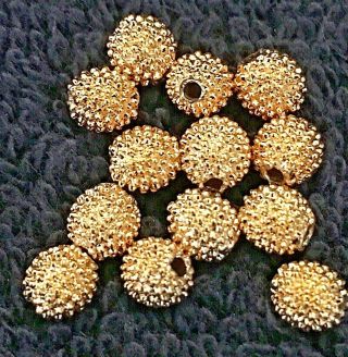 13 Vintage Beads Bright Gold Metal Round Furry Berry Looking Bead Just Over 1/8 "