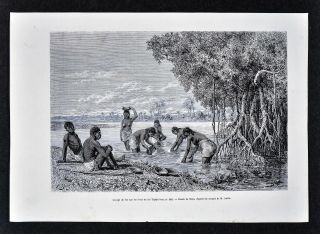 1880 Antique Print - Negro Women Panning For Gold On The Tapaje River Colombia