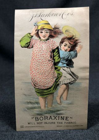 1882 Boraxine Larkin Soap Antique Victorian Trade Card Vtc Girls In Water