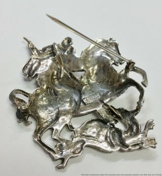 RARE LARGE St.  George slays DRAGON Antique Cini Sterling Silver Pendant Brooch 3