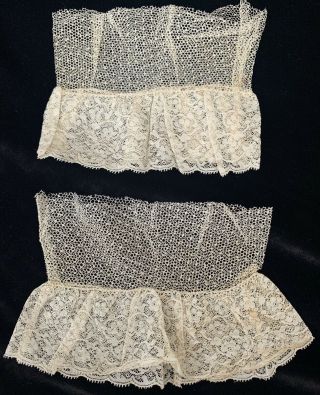Antique Victorian Fine French Lace Ruffled Net Lace Cuffs