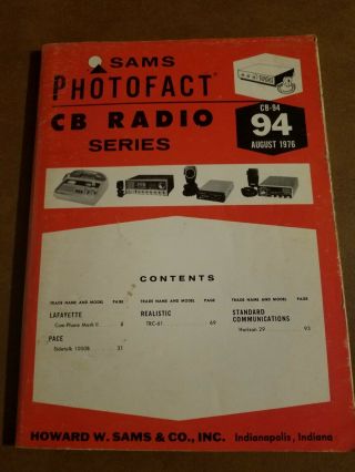 Sams Photofact Cb Radio Series 94 Aug 1976 Lafayette Pace Realistic Standard Com