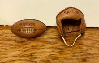 Rare Vintage Baylor Bears/bear Ornament/pin Leather Football And Helmet 1950s