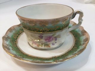 Antique Germany C.  T.  Carl Tielsch Tea Cup&saucer Set Floral With Gold Accents