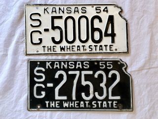 Set Of 2 Antique Kansas 1955 & 1956 License Plates