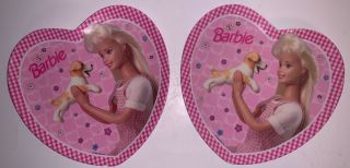 2 - Barbie & Puppy Dog Plates Zak Designs Melamine Heart 1996 Mattel 8 "