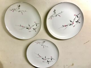 Cherry Blossom By Fine China Of Japan Set Of 3 Dinner Plates Pink Gray Flowers