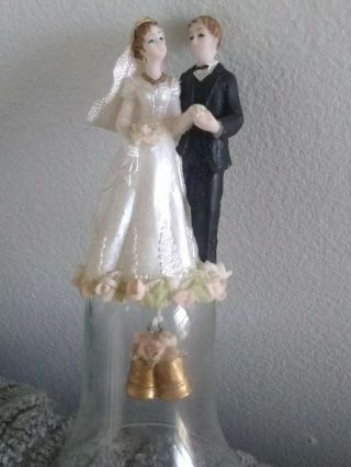 Vintage Wedding Cake Topper Bride Groom Bell Antique Glass