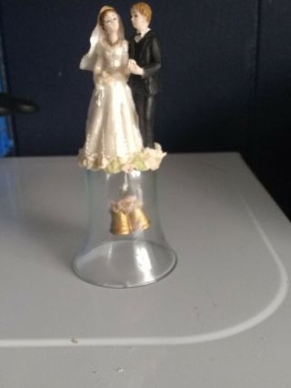 Vintage Wedding Cake Topper Bride Groom Bell Antique Glass 2