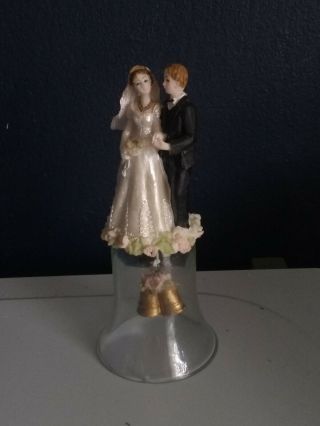 Vintage Wedding Cake Topper Bride Groom Bell Antique Glass 3