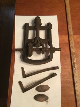 Antique Cast Iron Barn Beam Framing Drill Press Auger Borer Parts Gears