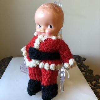 Vintage Christmas Plastic Kewpie Doll With Handmade Santa Suit Made By Irwin Usa