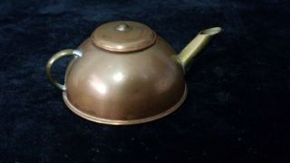 Antique Vtg Dollhouse Miniature Copper Brass Tew Pot Tea Kettle Made In England