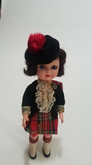 Vintage Scottish Lass Doll W/ Sleepy Eyes Hard Plastic Cute Girl