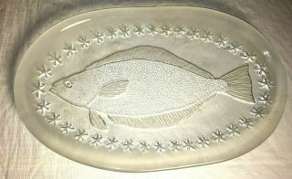 Vtg Antique Art Glass Fish Plate Flounder Platter Clear Glass Serving 11 "