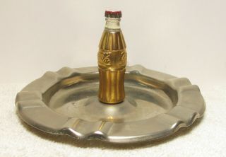 Rare Vintage Coca - Cola Ashtray With Gold Coke Bottle Lighter