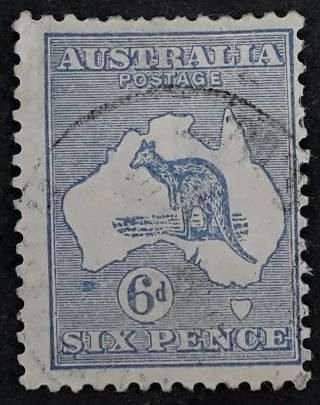 Rare 1915 Australia 6d Ultramarine Kangaroo Stamp Var Shading Flaw Retouch