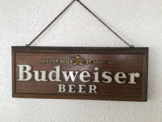 Rare Vintage 1940s Budweiser Beer Bar Wood Sign Light 2 Sided 3 - D Anheuser Busch