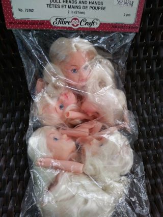 Vintage Fibre Craft 2 " Doll Heads And Hands Blonde 75162 Mip