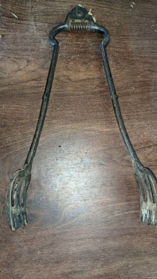 Vintage 13 " Cast Iron Fireplace Bbq Grilling Tongs
