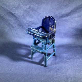 Antique Blue Cast Iron Kilgore Baby Dollhouse Highchair