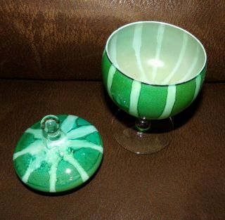Vintage RARE Empoli Italian Green & White Stripe Cased Glass Apothecary Jar 3