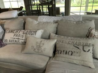 RARE Restoration Hardware French Grain Linen Pillow Patches 2090 Rivets 2