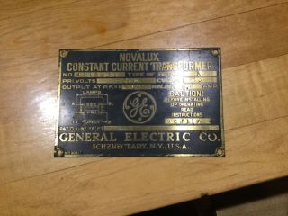 Antique General Electric Transformer Sign Brass Plate C.  1923