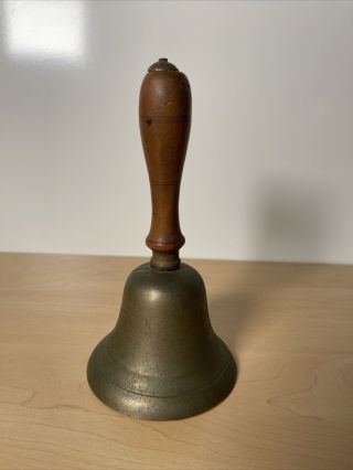Vintage Antique Brass School Bell With Wood Handle Homeschoolers Wake Your Kids